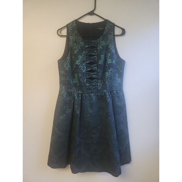 Nanette Lepore‎ Dress Women 12 Black Glitter Damask Fit & Flare Cut-Out Bodice - Picture 1 of 4